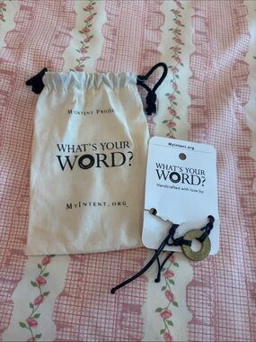 'What's Your Word?' Black Cord Bracelet with Gold Token